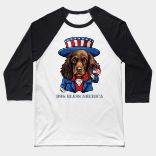 Funny 4th of July Boykin Spaniel Dog Bless America Baseball T-Shirt